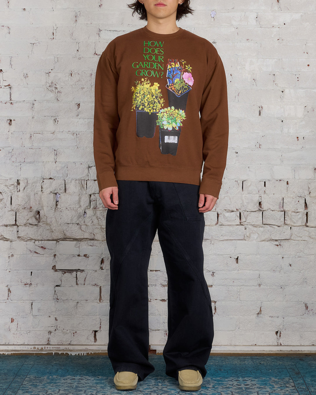 JW Anderson Flower Pot Print Crewneck Brown