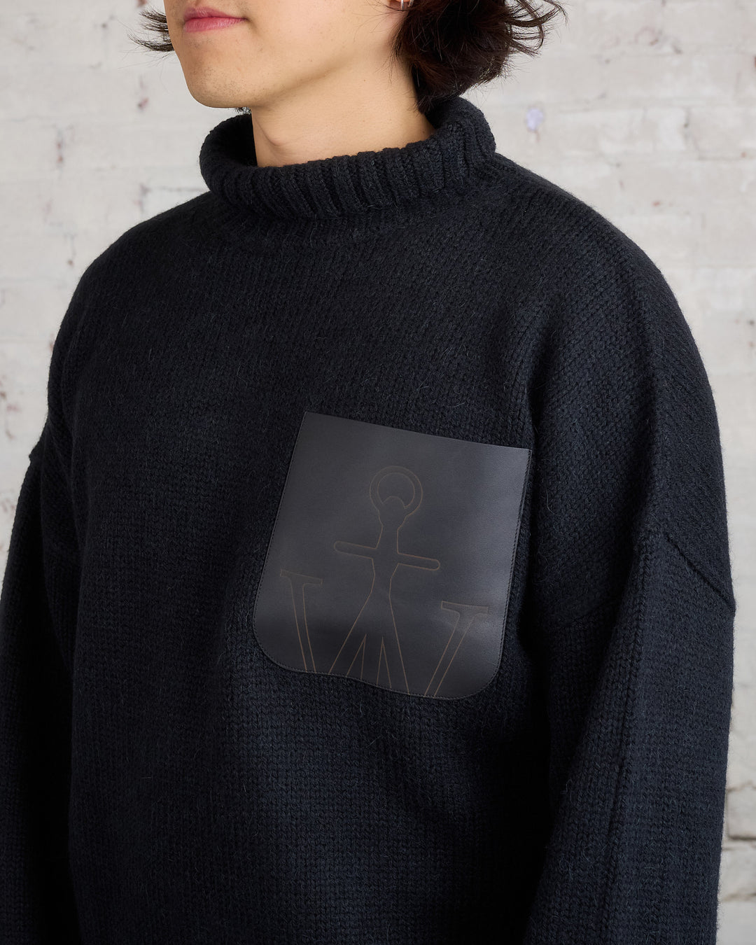 JW Anderson Leather Patch Pocket Turtleneck Sweater Black