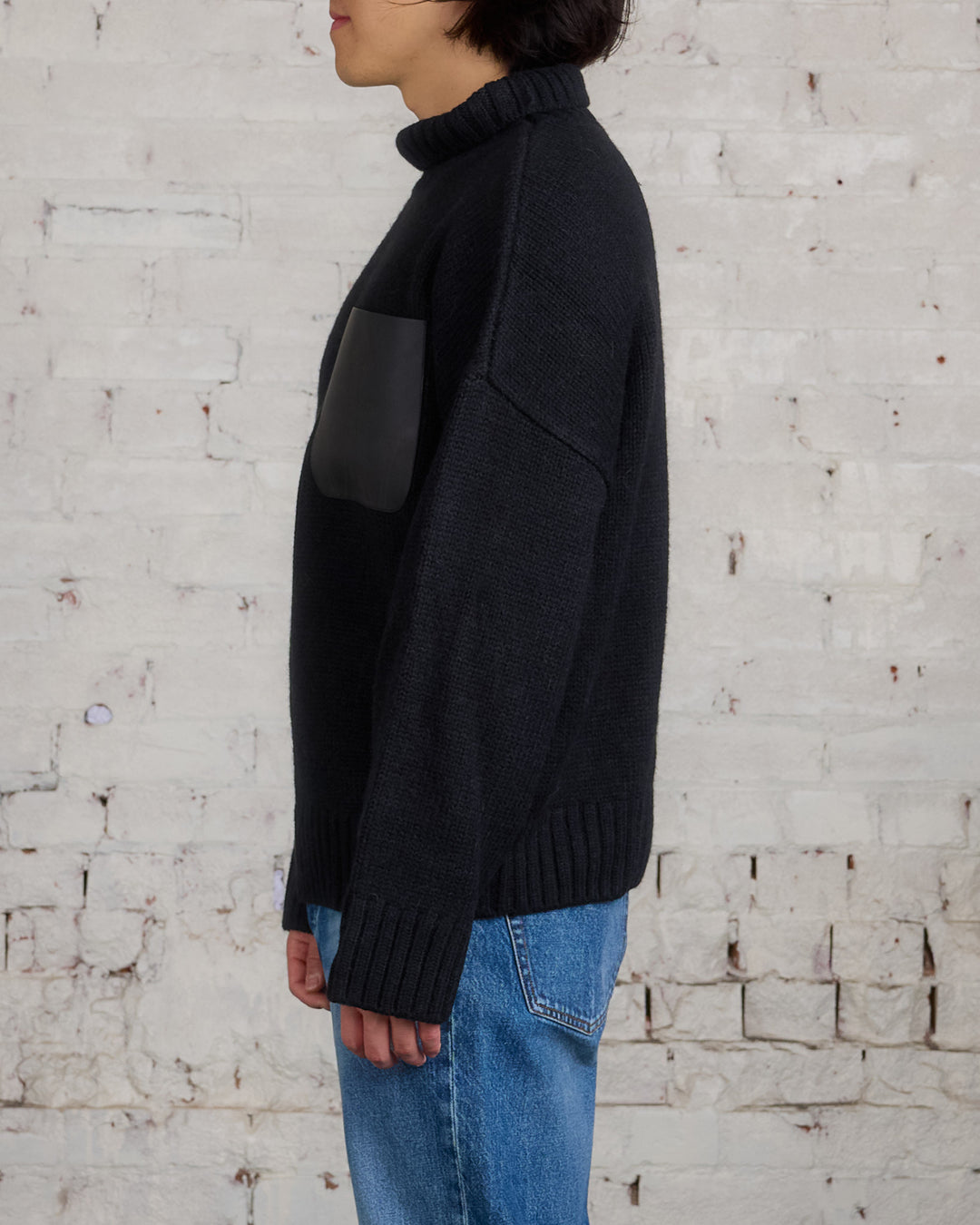 JW Anderson Leather Patch Pocket Turtleneck Sweater Black