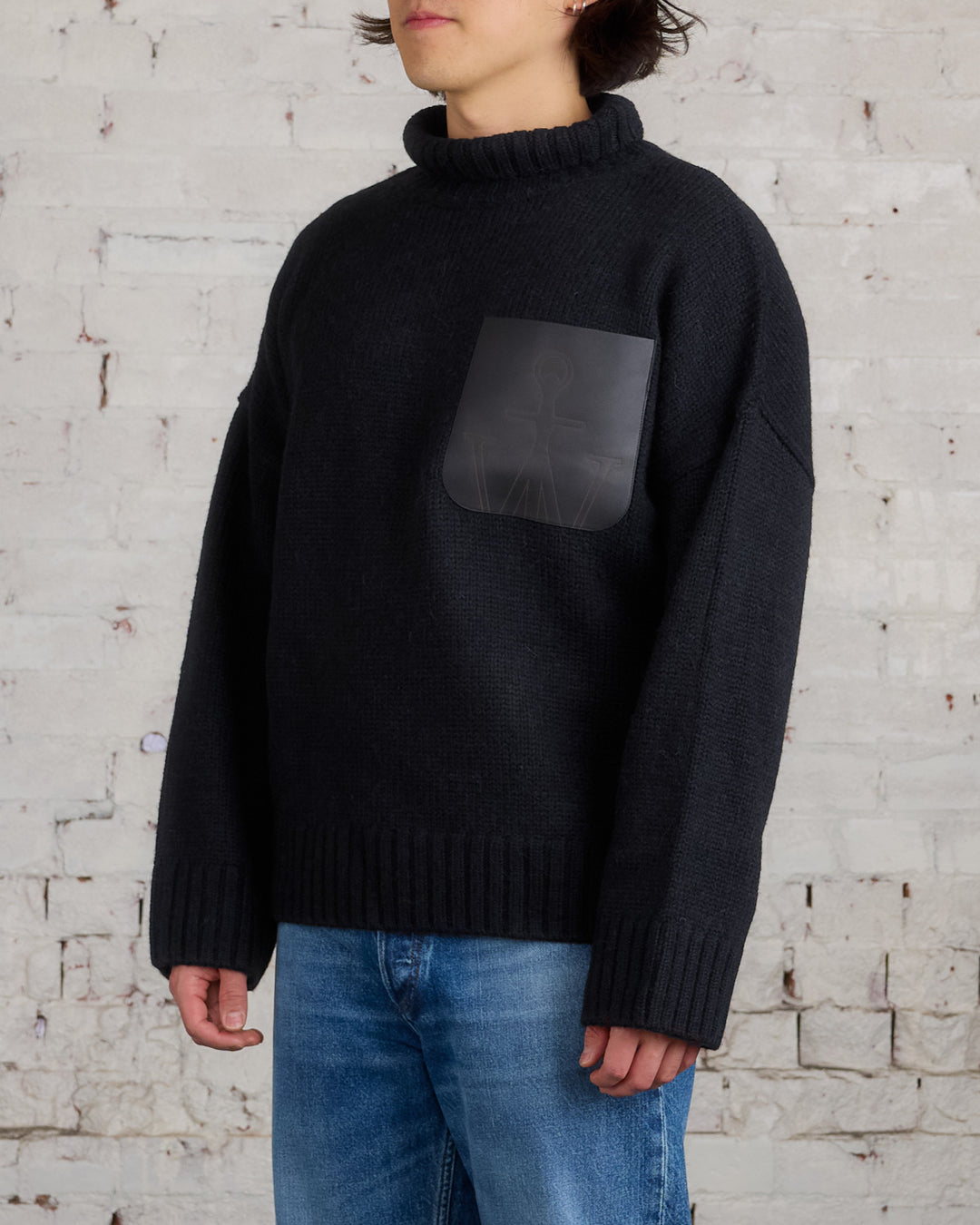 JW Anderson Leather Patch Pocket Turtleneck Sweater Black