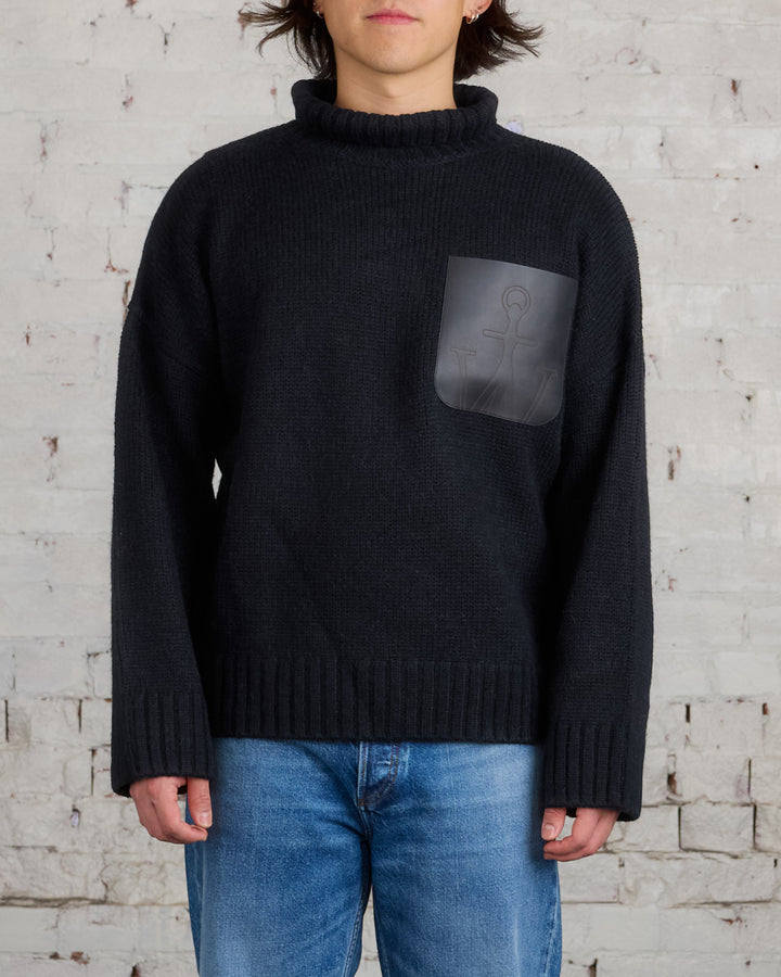 JW Anderson Leather Patch Pocket Turtleneck Sweater Black