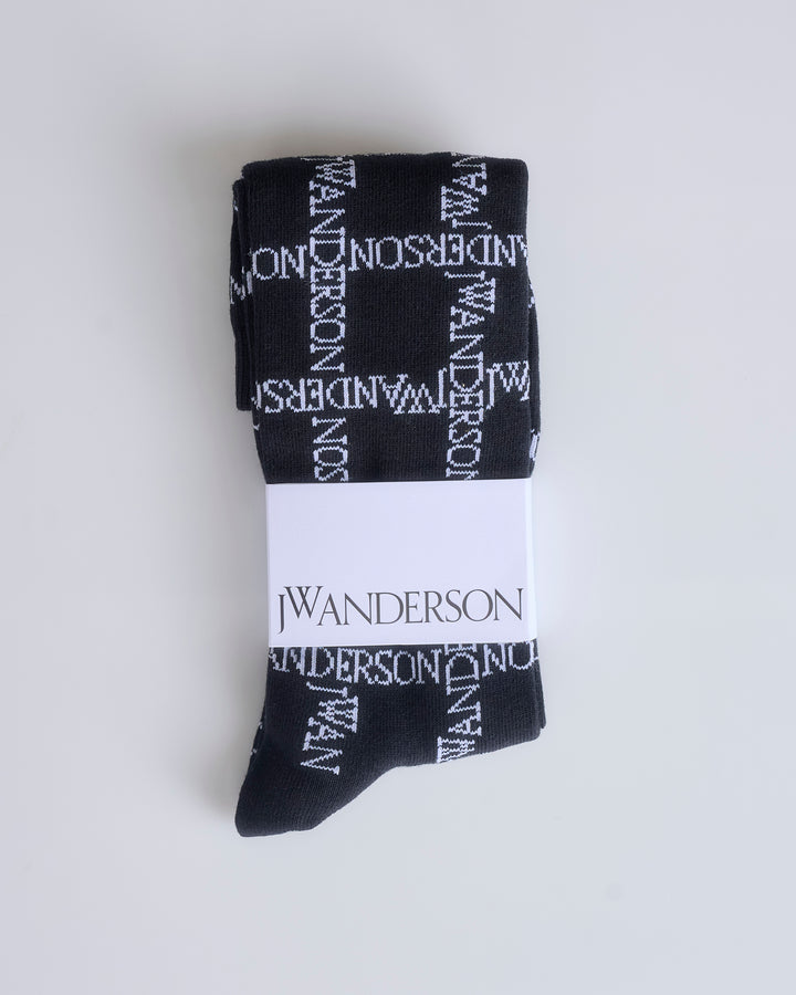 JW Anderson Logo Grid Long Socks Black / White