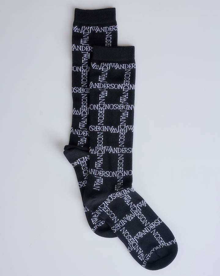 JW Anderson Logo Grid Long Socks Black / White