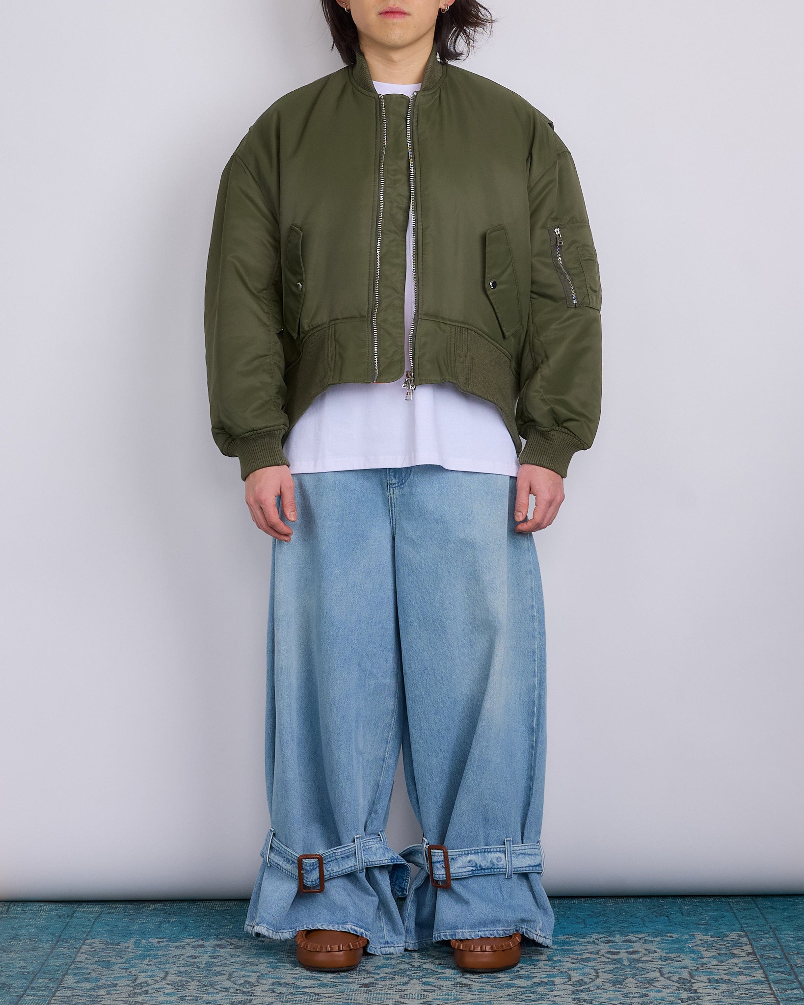 JW Anderson Oversized Curved Hem Bomber Jacket Olive – LESS 17