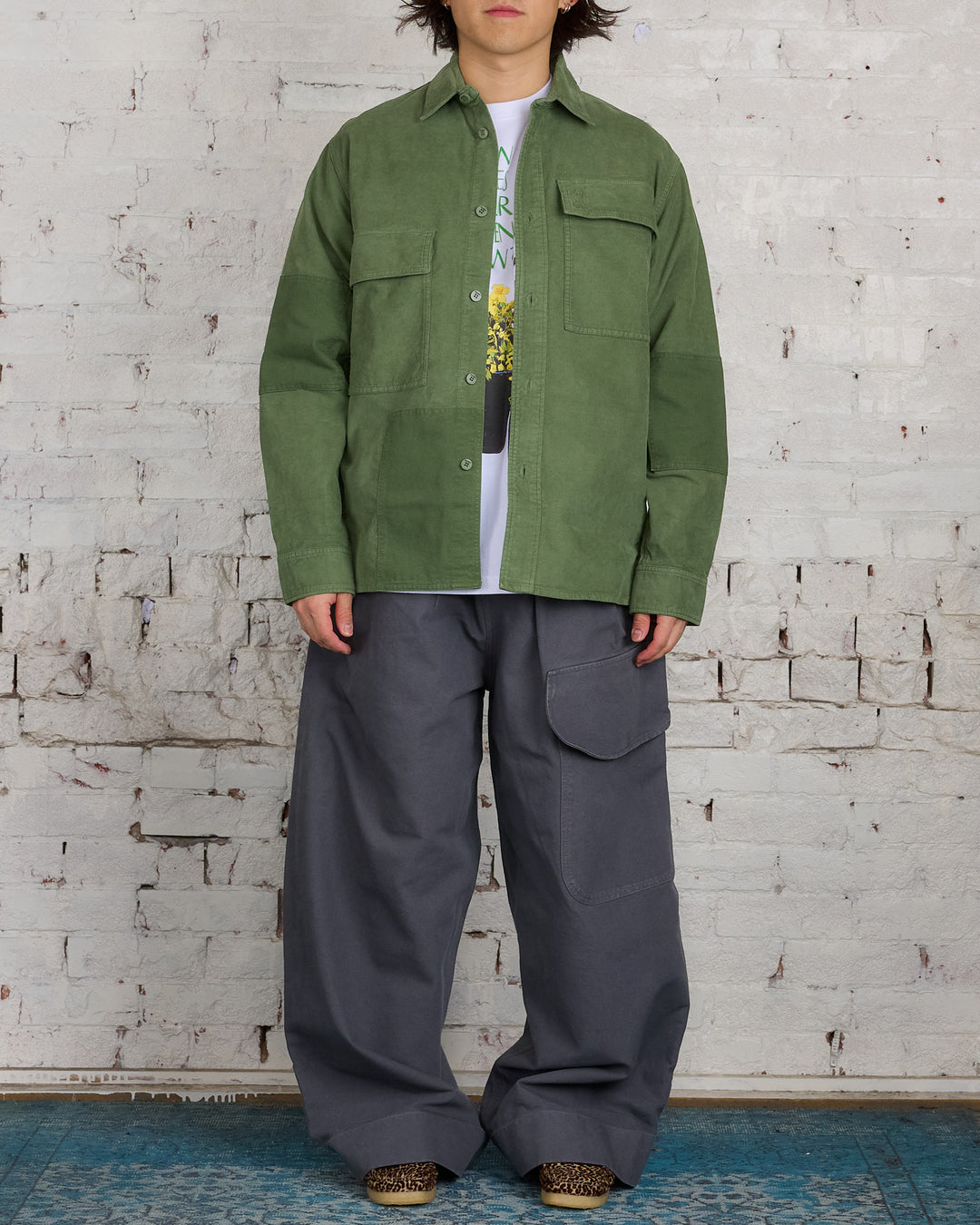 JW Anderson Patchwork Corduroy Overshirt Dark Green