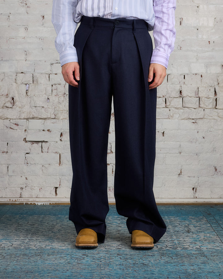 JW Anderson Pleated Wool Trouser Navy