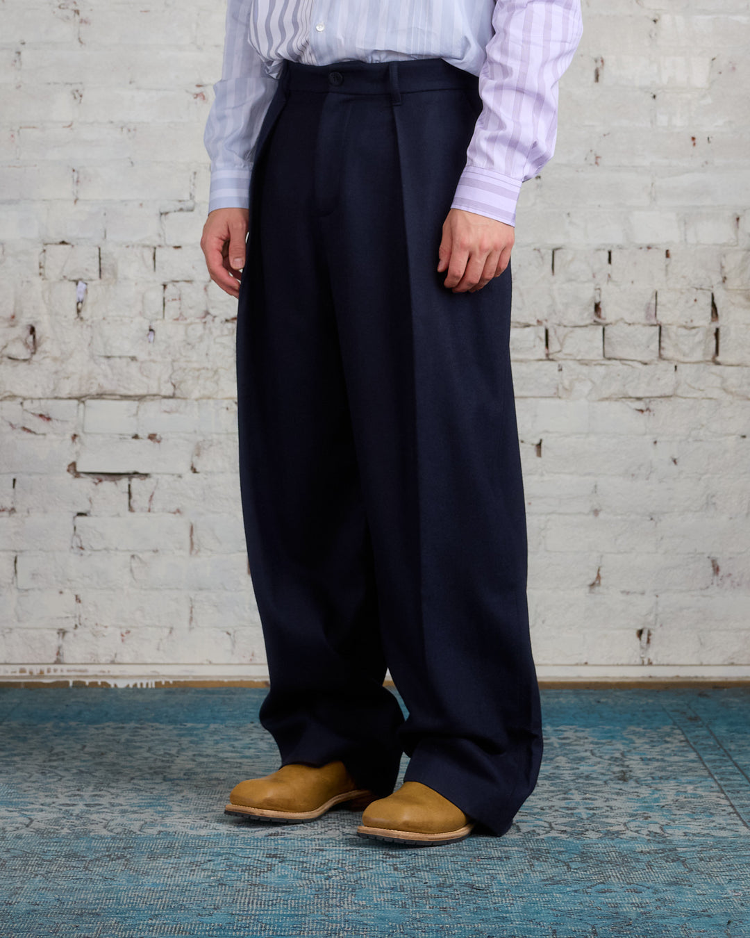 JW Anderson Pleated Wool Trouser Navy