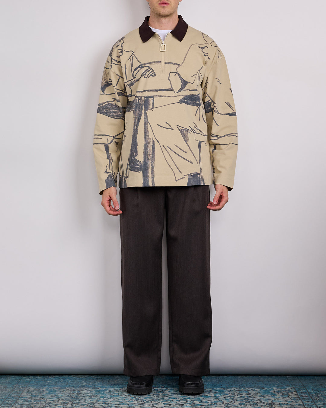 JW Anderson Printed Rugby Long Sleeve Polo Shirt Nougat