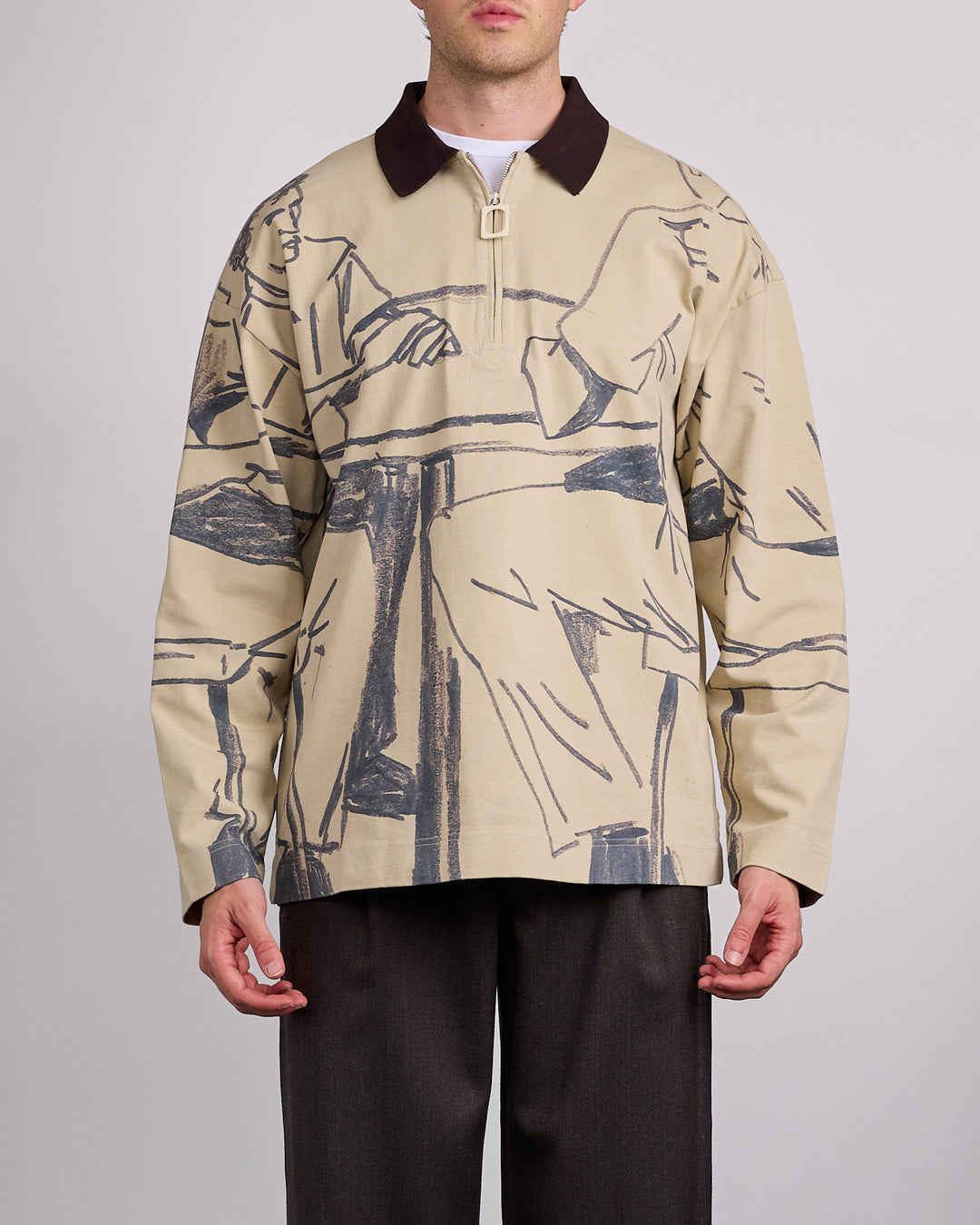 JW Anderson Printed Rugby Long Sleeve Polo Shirt Nougat