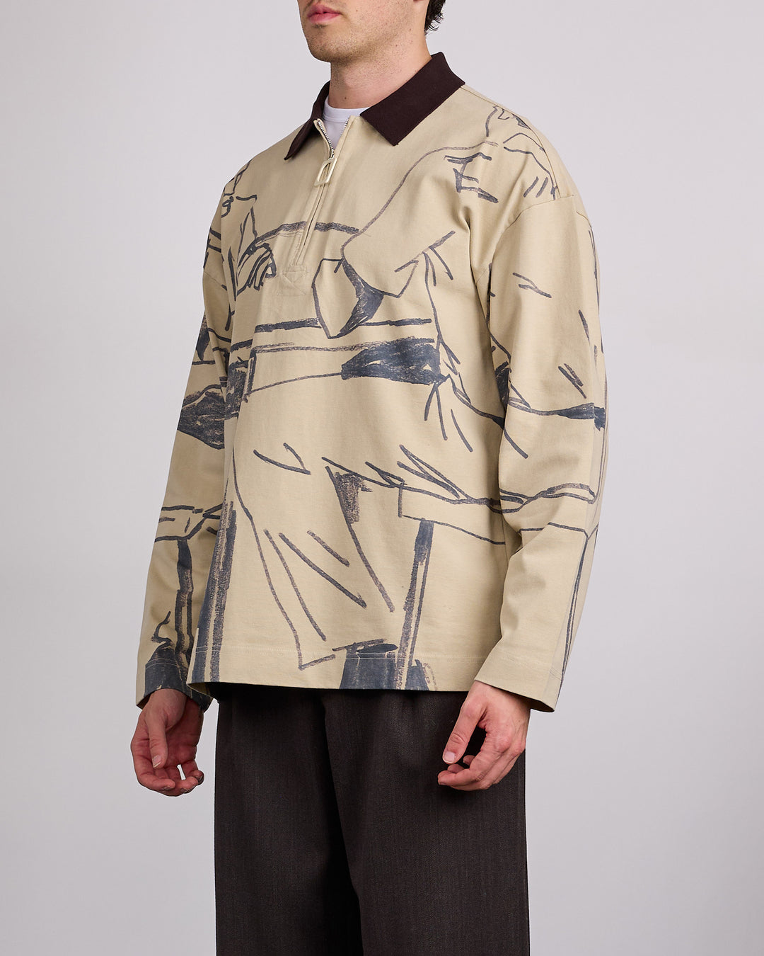 JW Anderson Printed Rugby Long Sleeve Polo Shirt Nougat