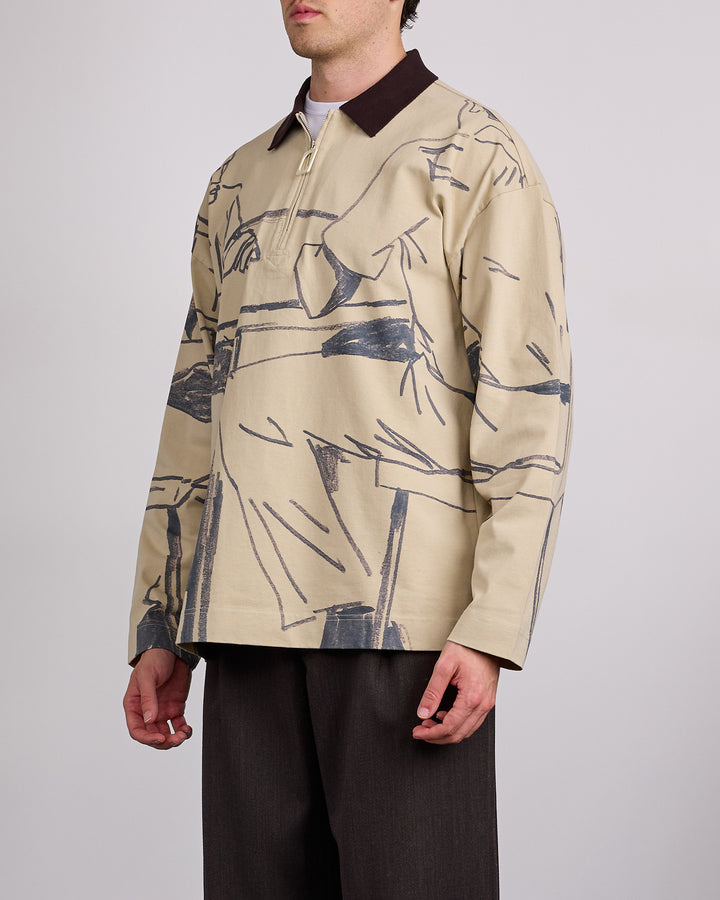 JW Anderson Printed Rugby Long Sleeve Polo Shirt Nougat