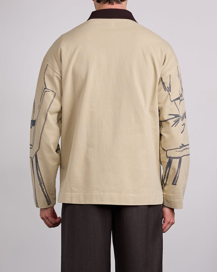 JW Anderson Printed Rugby Long Sleeve Polo Shirt Nougat