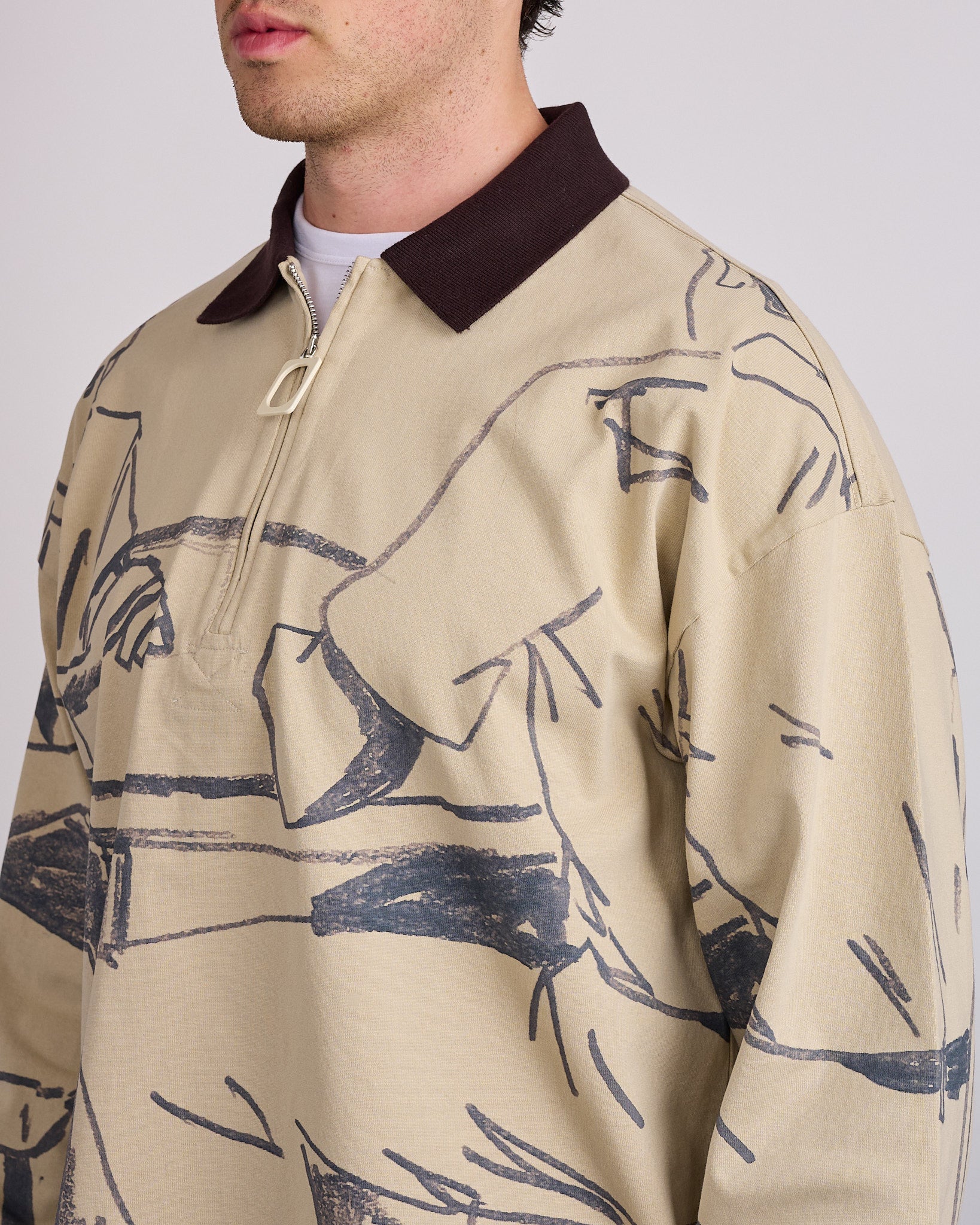 JW Anderson Printed Rugby Long Sleeve Polo Shirt Nougat – LESS 17