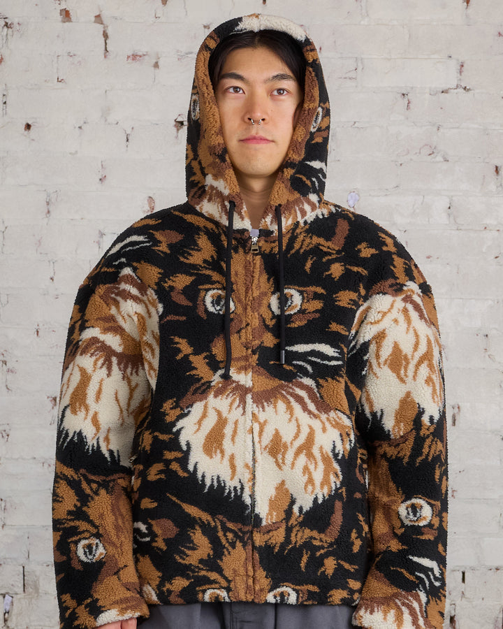 JW Anderson Zip Front Hooded Cat Fleece Jacket Brown