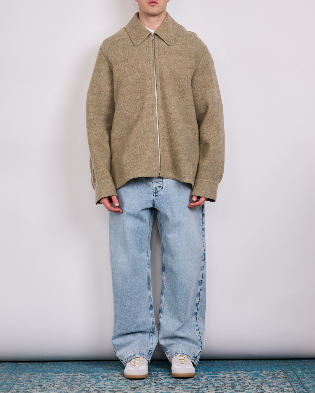 Jil Sander Felted Wool Melange Zip Jacket Fern