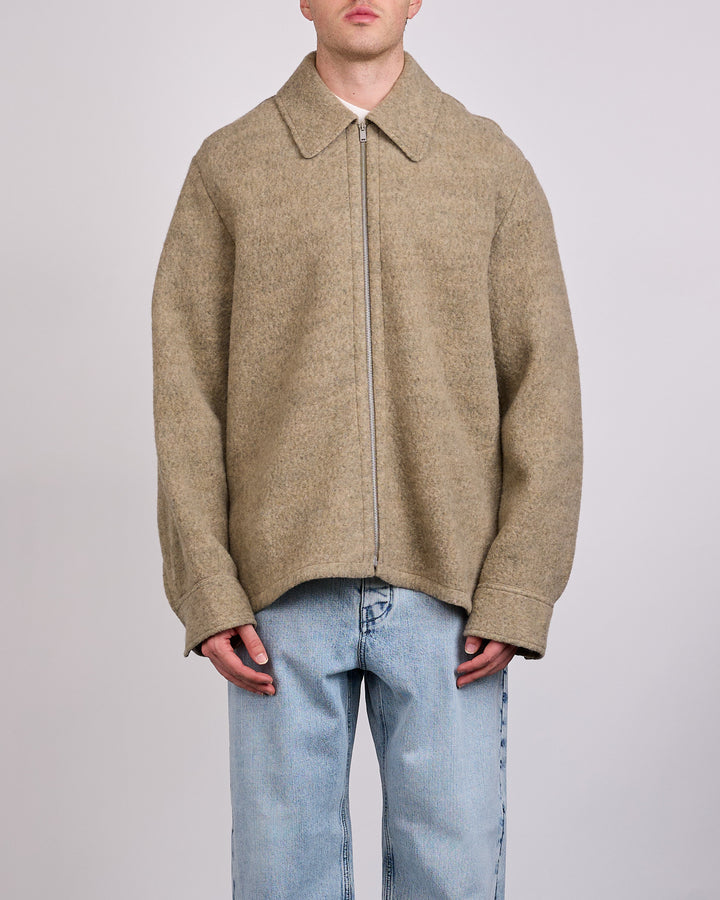 Jil Sander Felted Wool Melange Zip Jacket Fern
