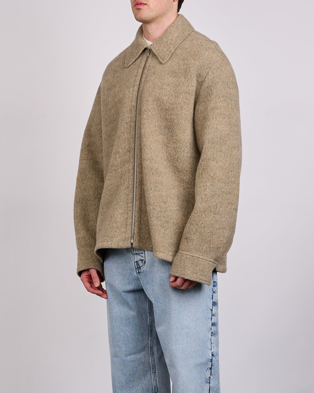 Jil Sander Felted Wool Melange Zip Jacket Fern