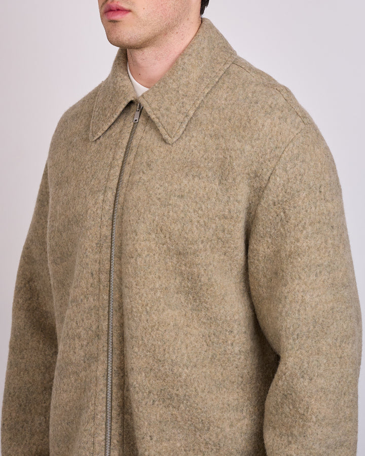 Jil Sander Felted Wool Melange Zip Jacket Fern