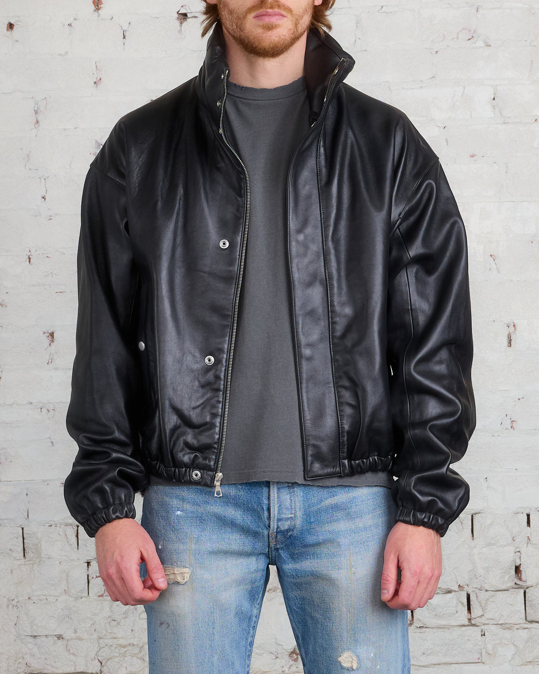 John Elliott Leather Jumper Jacket Black