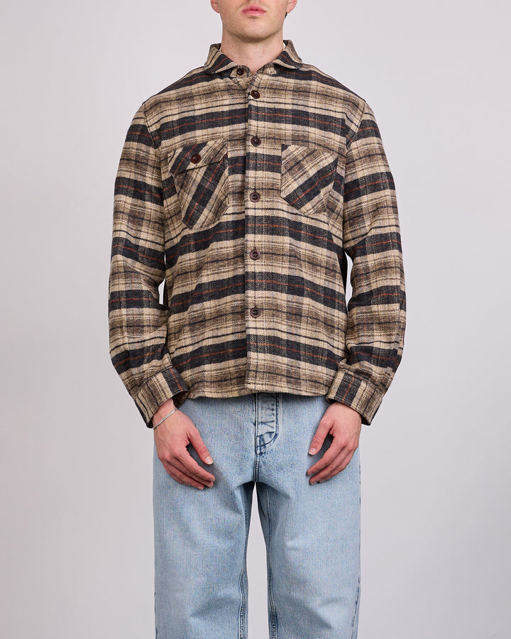 Junya Watanabe MAN Check Flannel Leather Button Shirt Beige