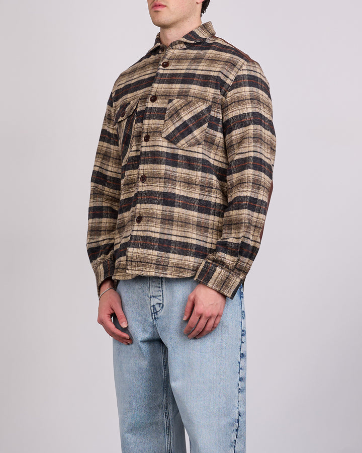 Junya Watanabe MAN Check Flannel Leather Button Shirt Beige