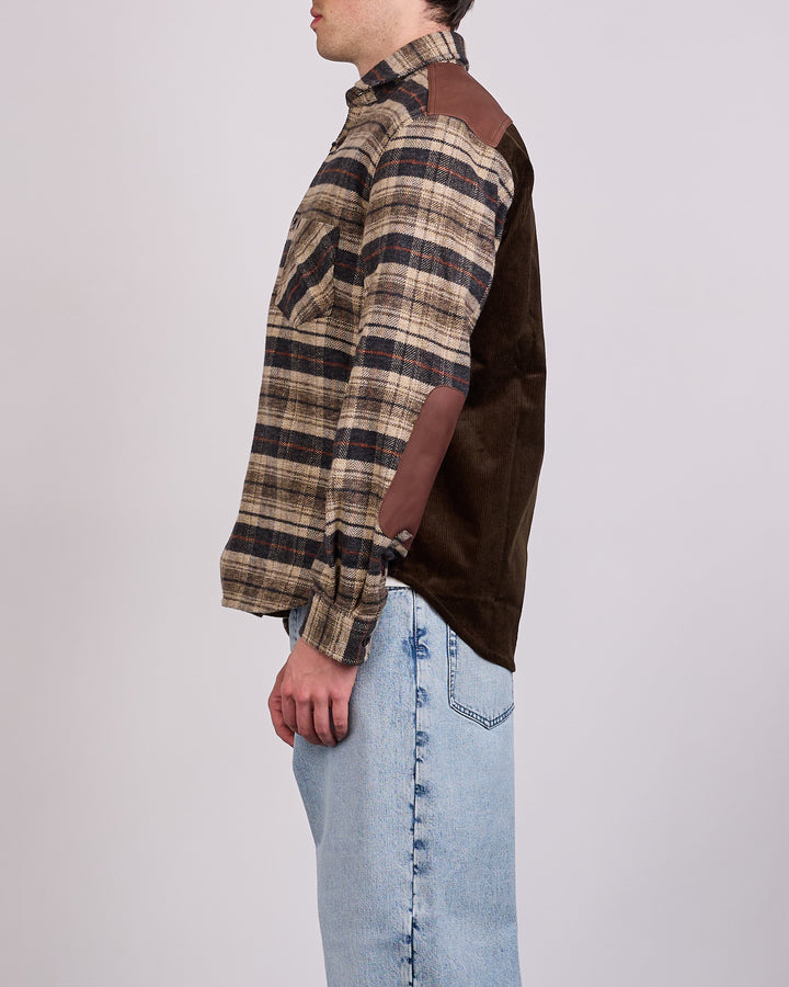 Junya Watanabe MAN Check Flannel Leather Button Shirt Beige