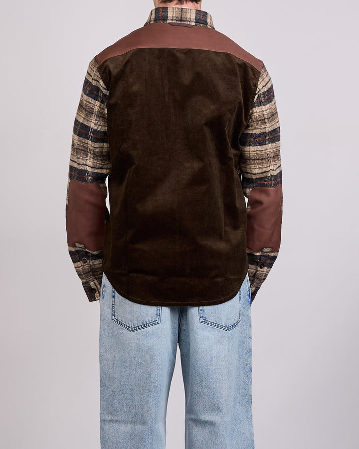 Junya Watanabe MAN Check Flannel Leather Button Shirt Beige