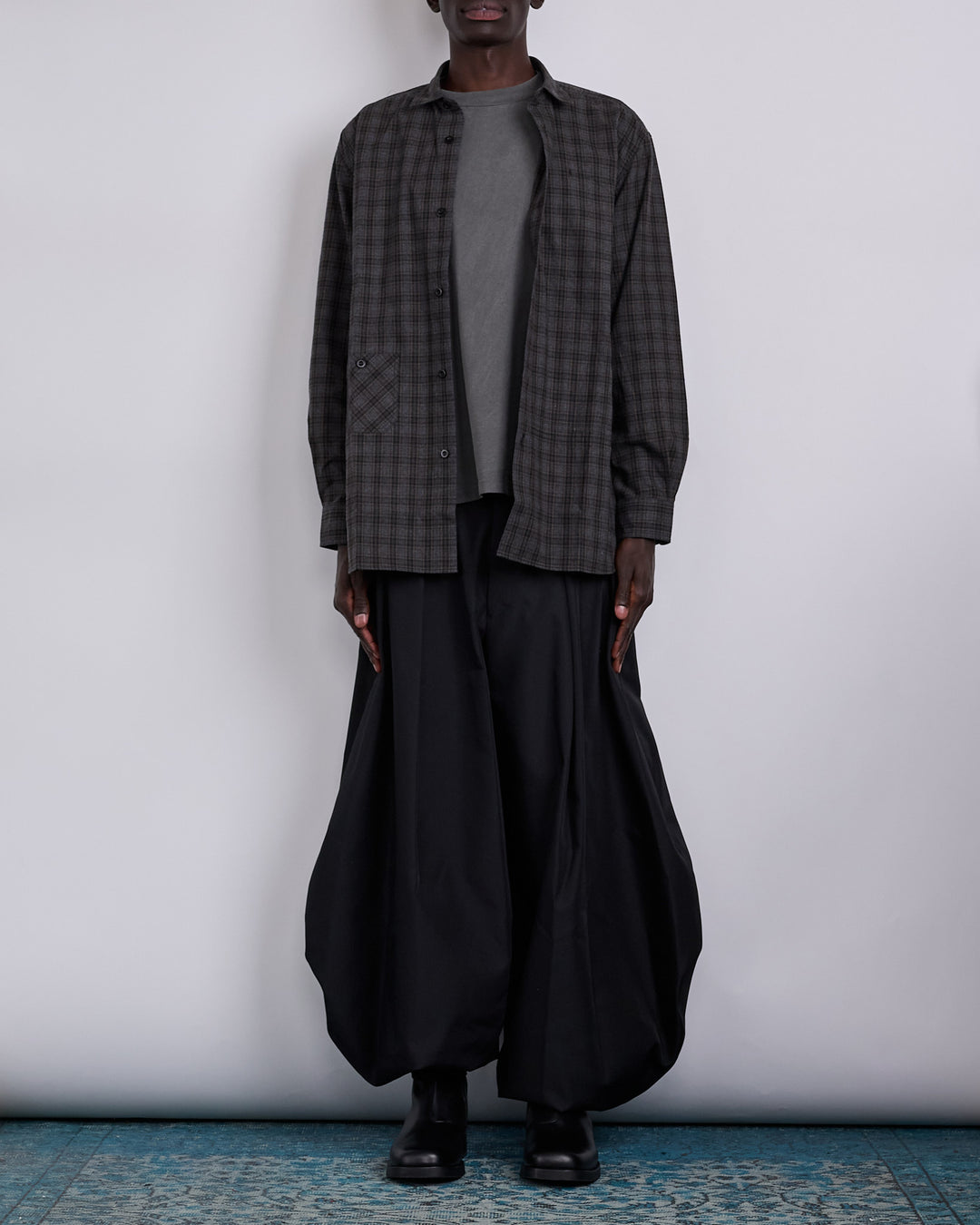 Junya Watanabe MAN Cotton Check Flannel Button Shirt Grey