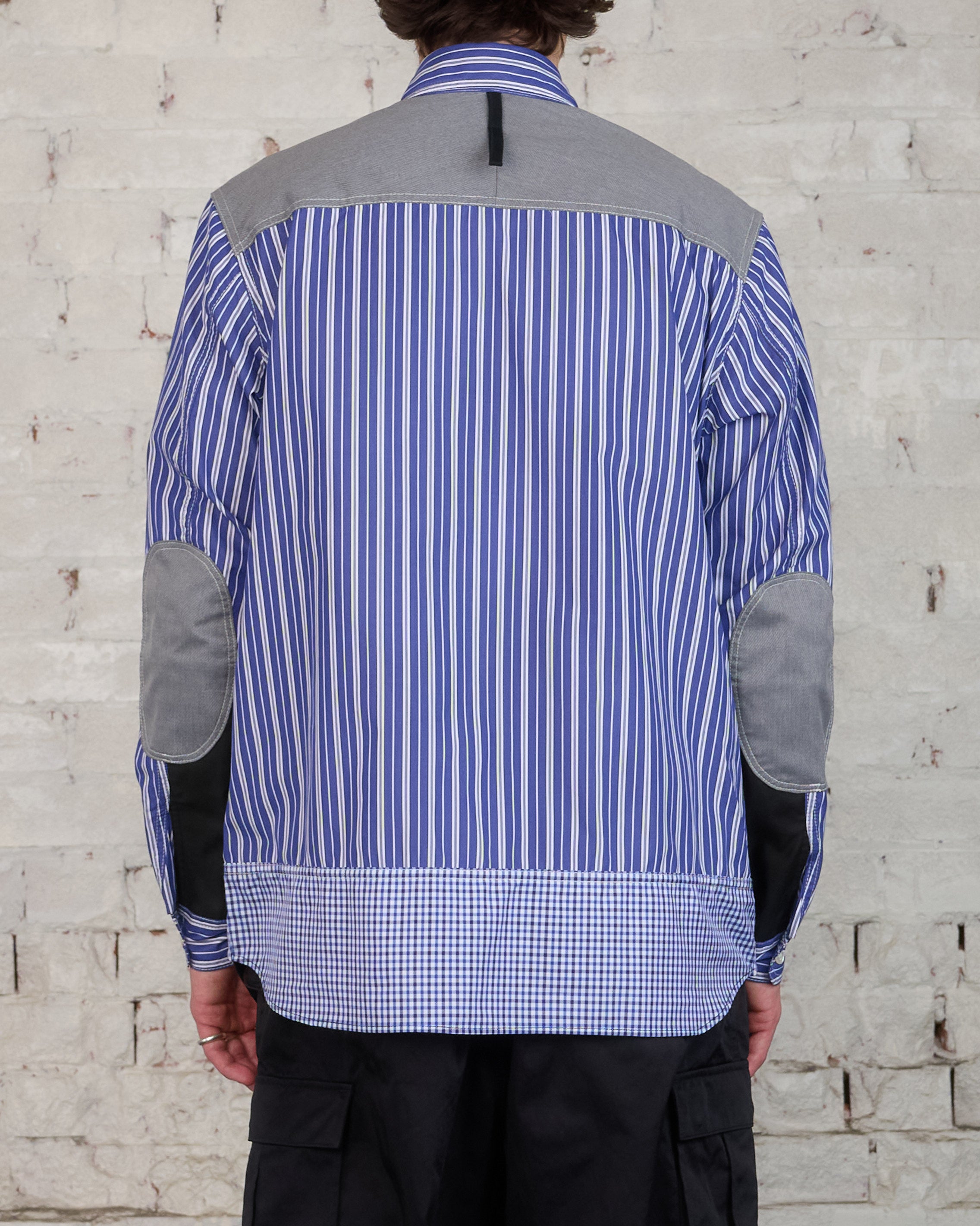 Junya Watanabe MAN Cotton Stripe/Satin Back Button Shirt Navy/White/Black