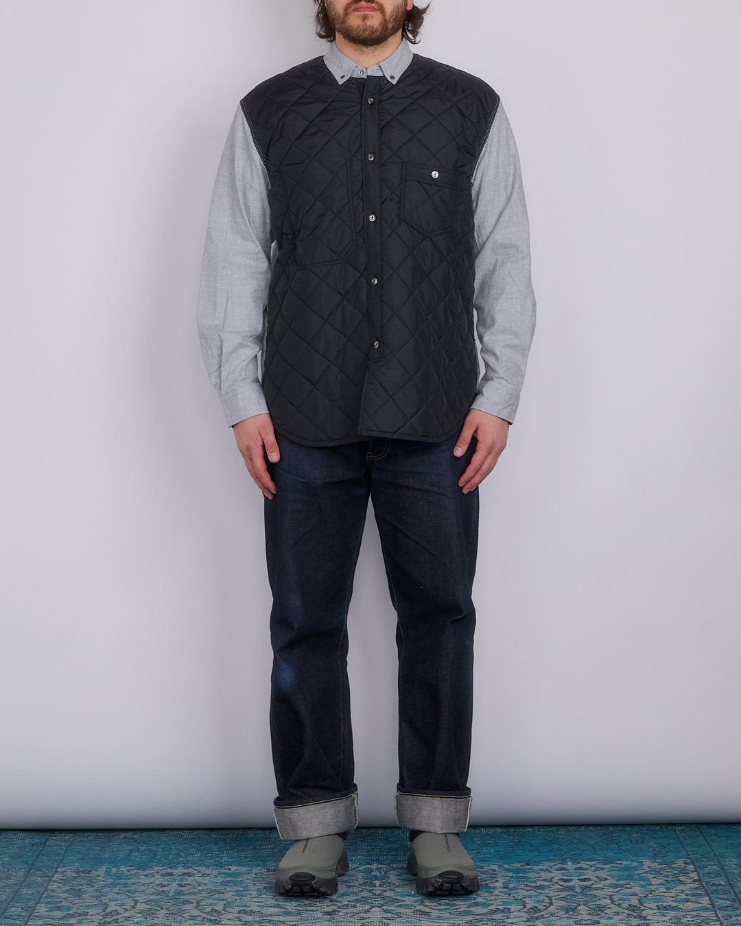 Juyna Watanabe MAN Quilted Poly x Flannel Button Shirt Black Grey