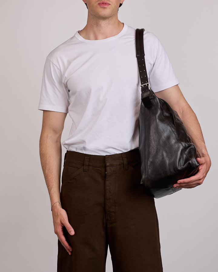 LEMAIRE Belted Hobo Paper Lux Leather Bag Dark Chocolate