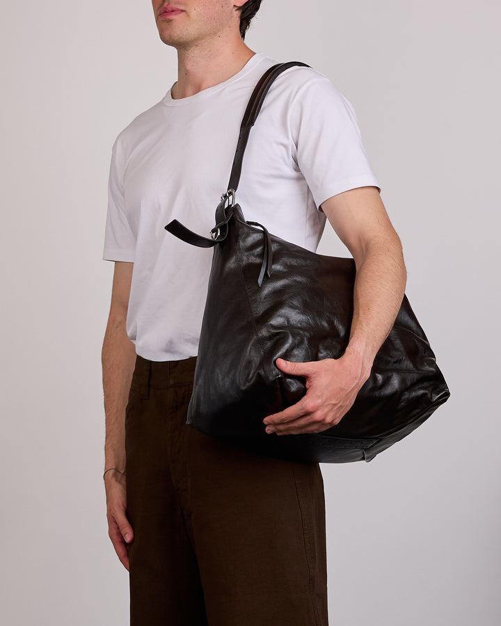 LEMAIRE Belted Hobo Paper Lux Leather Bag Dark Chocolate
