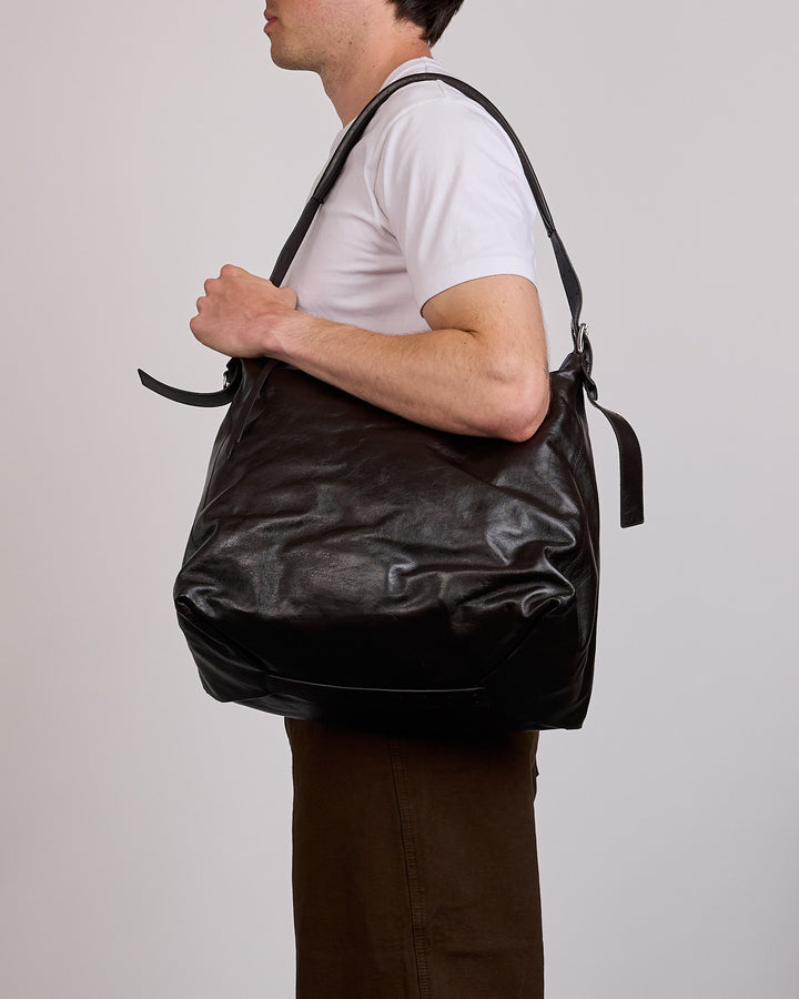 LEMAIRE Belted Hobo Paper Lux Leather Bag Dark Chocolate