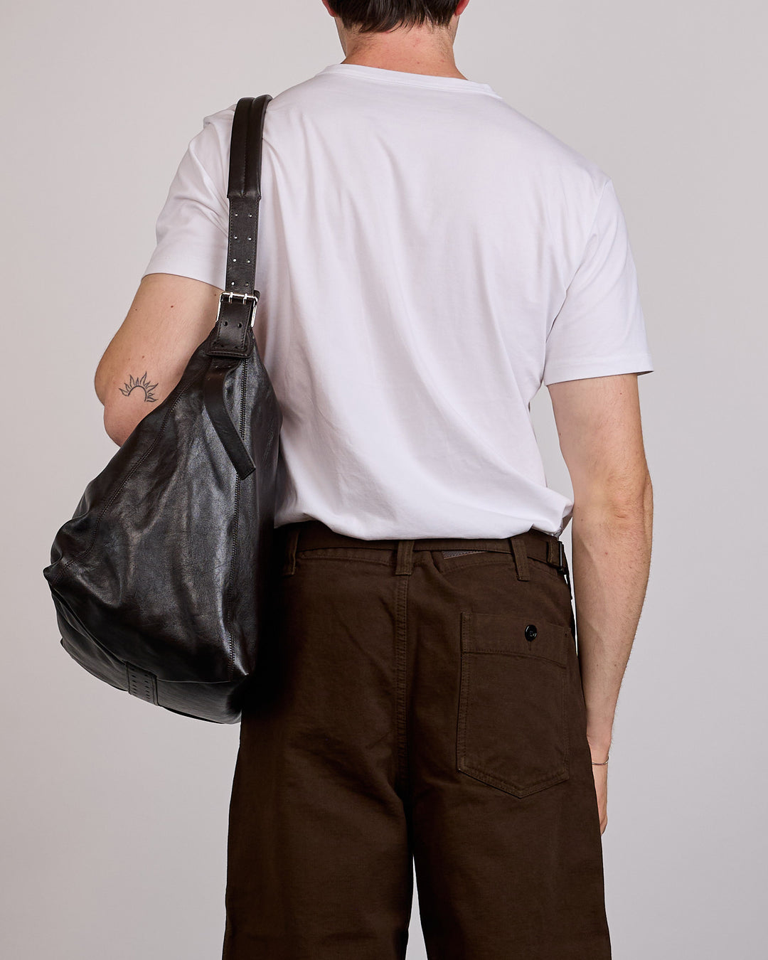 LEMAIRE Belted Hobo Paper Lux Leather Bag Dark Chocolate