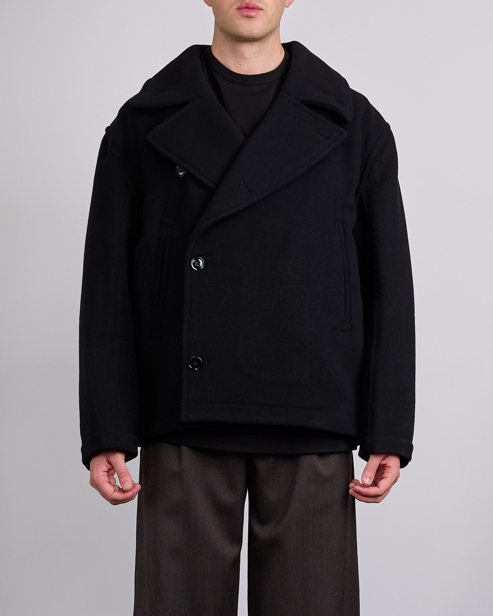 LEMAIRE Double Wool Boxy Peacoat Black – LESS 17