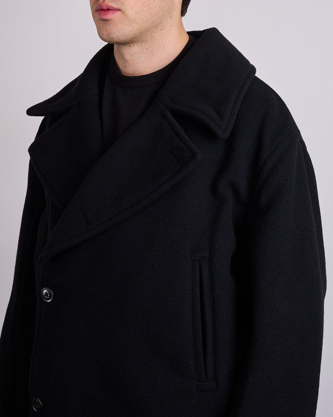LEMAIRE Double Wool Boxy Peacoat Black