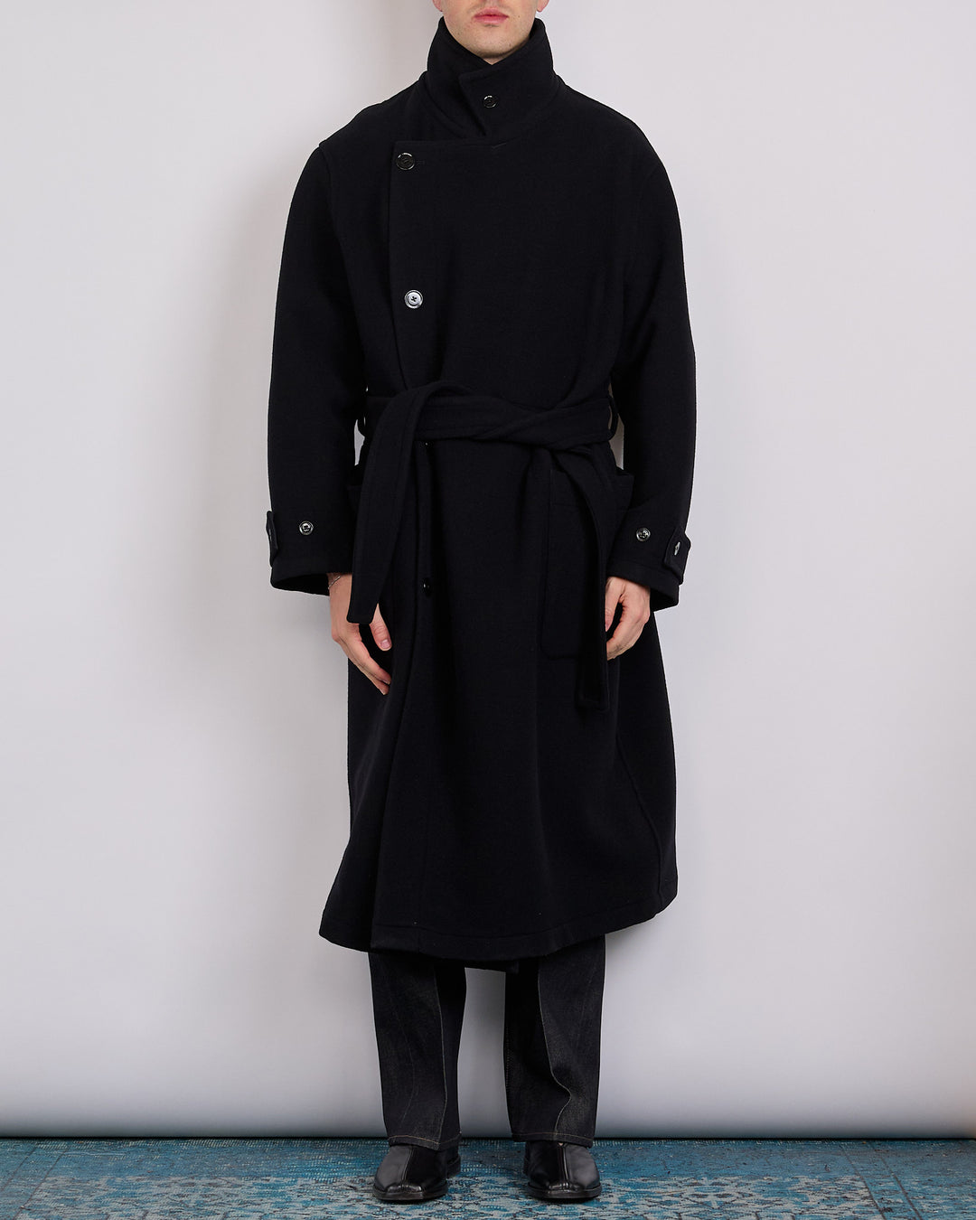 LEMAIRE Double Wool Wrap Coat Black