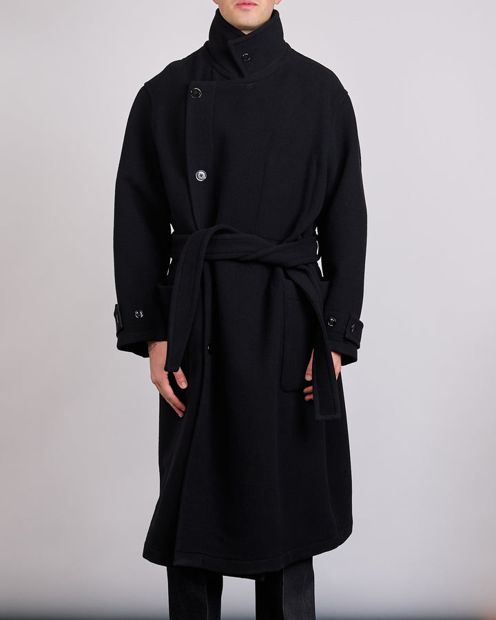 LEMAIRE Double Wool Wrap Coat Black