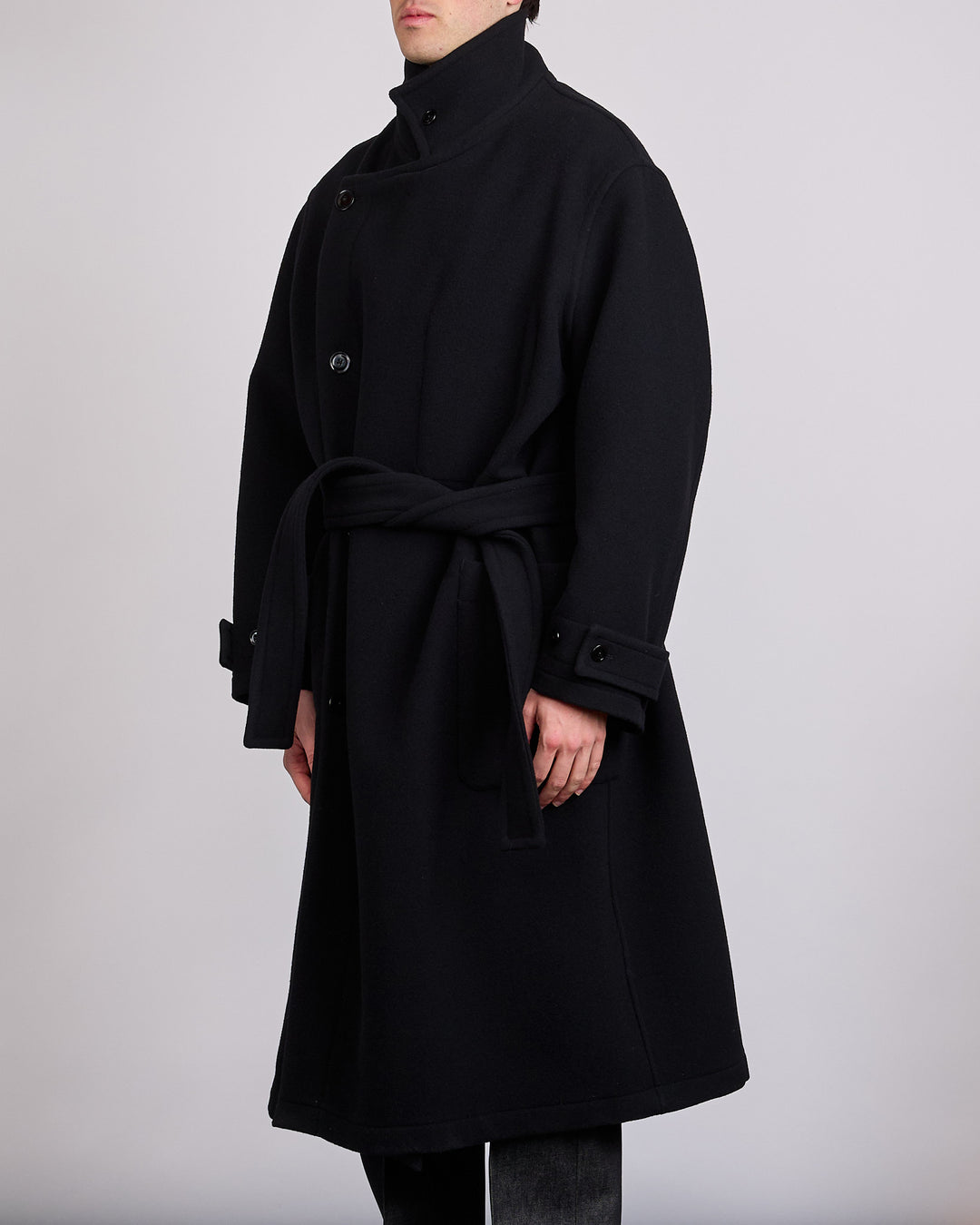 LEMAIRE Double Wool Wrap Coat Black