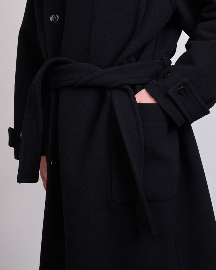 LEMAIRE Double Wool Wrap Coat Black