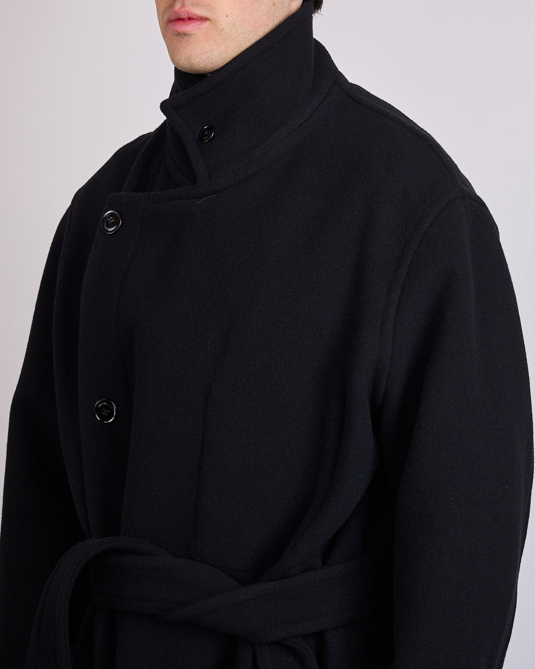 LEMAIRE Double Wool Wrap Coat Black