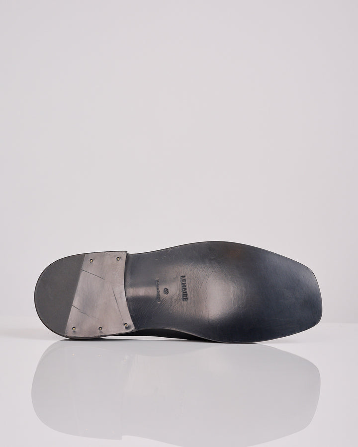 LEMAIRE Flat Piped Shiny Nappa Slipper Black Dark Chocolate
