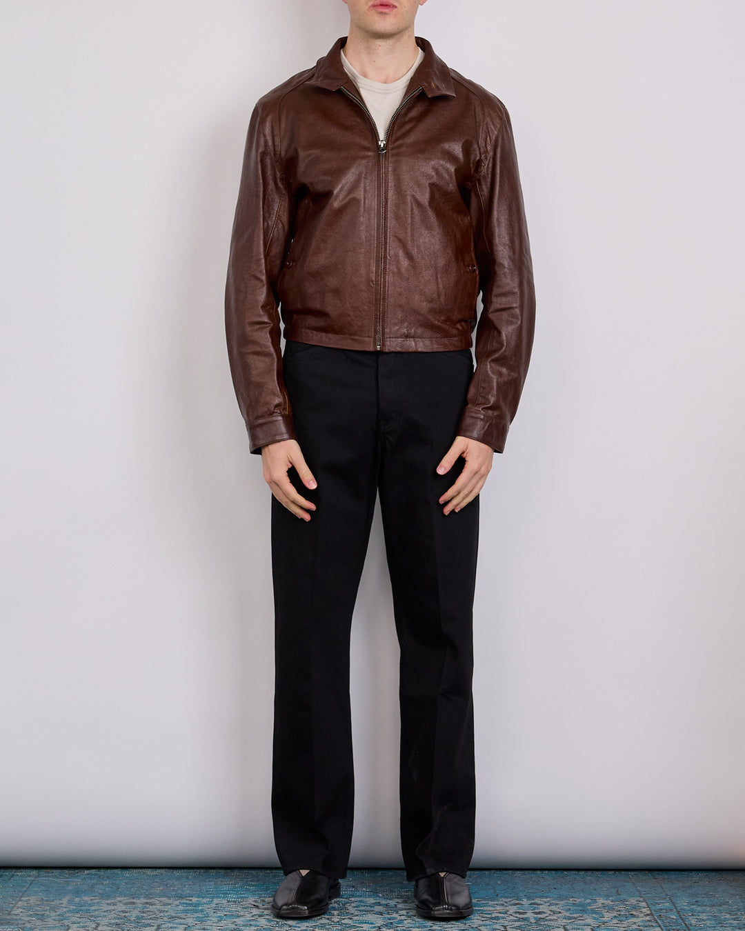 LEMAIRE Glossy Leather Harrington Jacket Brick