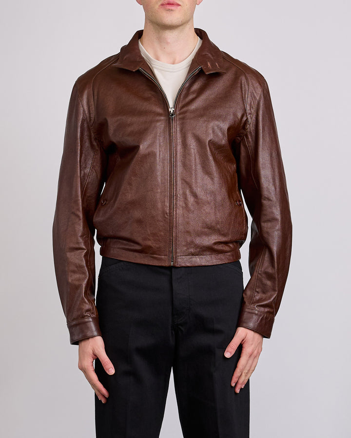 LEMAIRE Glossy Leather Harrington Jacket Brick