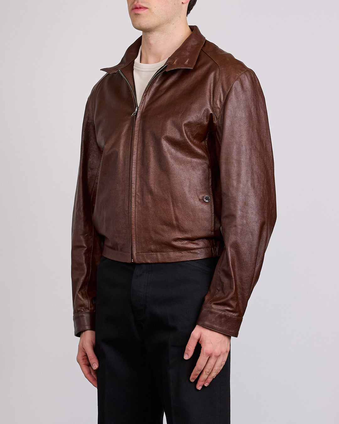LEMAIRE Glossy Leather Harrington Jacket Brick