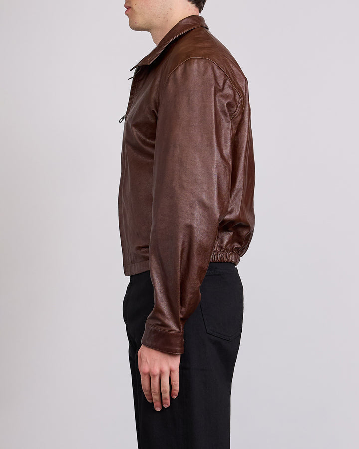 LEMAIRE Glossy Leather Harrington Jacket Brick