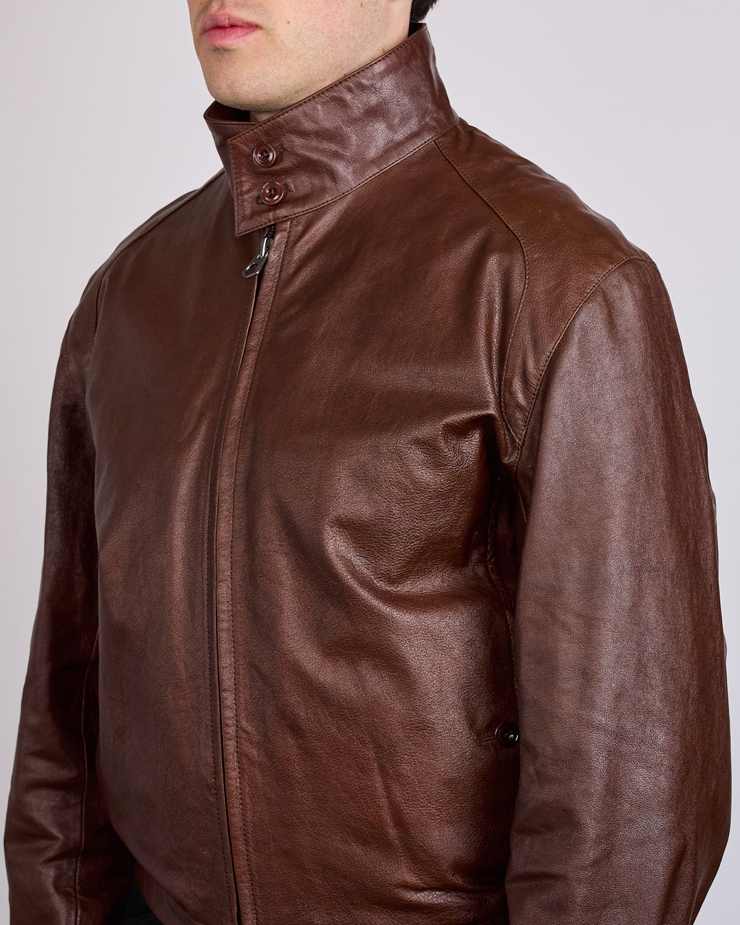 LEMAIRE Glossy Leather Harrington Jacket Brick