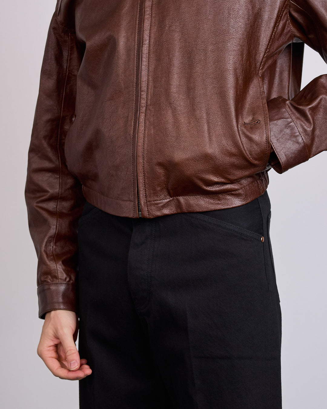 LEMAIRE Glossy Leather Harrington Jacket Brick