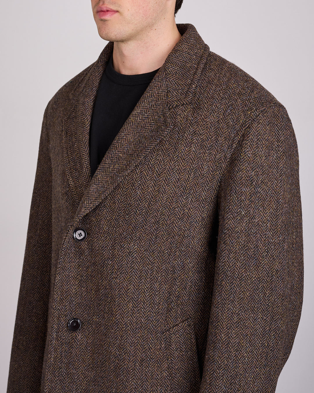 LEMAIRE Harris Tweed Chesterfield Coat Brown Melange