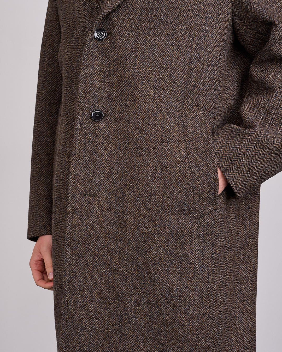 LEMAIRE Harris Tweed Chesterfield Coat Brown Melange